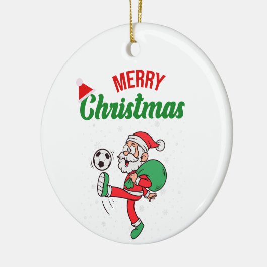 かわいいサンタクロース遊のサッカーのクリスマスアニメ セラミックオーナメント (左)