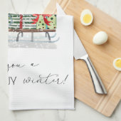 かわいいサンタクロース、そり、プレゼント キッチンタオル (四つ折り)