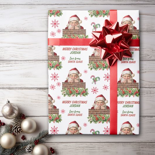 かわいいサンタクロース、キッズクリスマスのぞき ラッピングペーパー