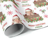 かわいいサンタクロース、キッズクリスマスのぞき ラッピングペーパー (ロールコーナー)