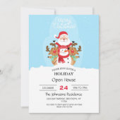 かわいいサンタクロース、トナカイと雪だるま 招待状 (正面)
