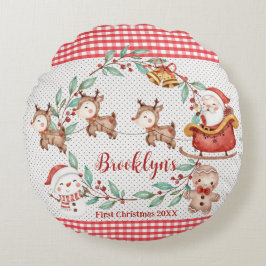 かわいいサンタクロース トナカイ 雪だるま 1歳のクリスマス ラウンドクッション