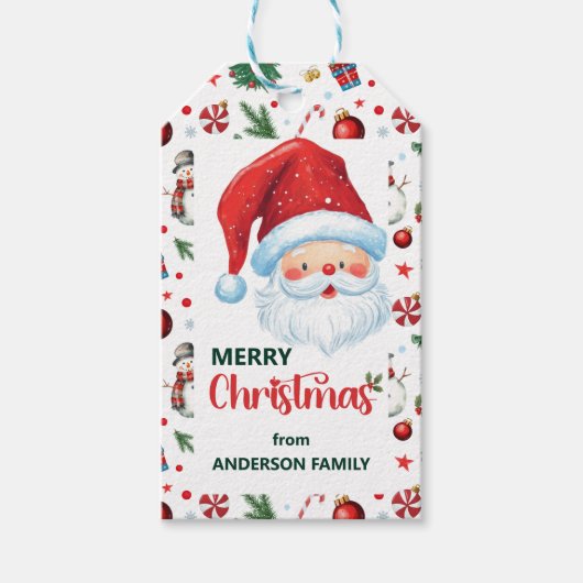 かわいいサンタクロース&フェスティバルパターンメリークリスマス ギフトタグ (正面)