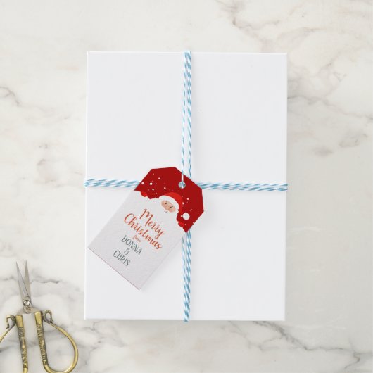 かわいいサンタクロース – メリークリスマスパーソナライズされた- ギフトタグ (より糸付き)