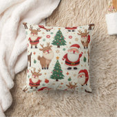 かわいいサンタクロース、ルドルフ、クリスマスツリー クッション (ブランケット)