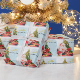 かわいいサンタクロース 松の木 クリスマス ラッピングペーパー
