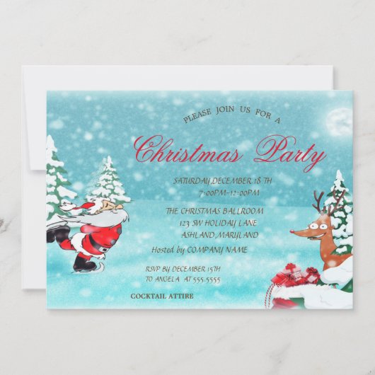 かわいいサンタクロース、鹿のクリスマス会社 招待状 (正面)