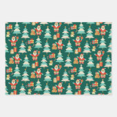 かわいいサンタグリーンクリスマスカラフルシーン ラッピングペーパーシート (正面3)