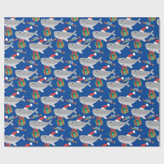 かわいいサンタシャークラッピング紙 ラッピングペーパー (フラット)