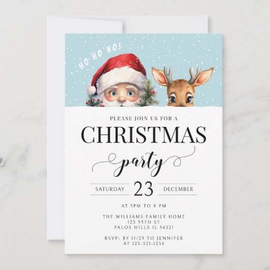 かわいいサンタスノーディアクリスマスパーティの招待状 招待状 (正面)