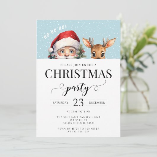かわいいサンタスノーディアクリスマスパーティの招待状 招待状 (スタンド正面)