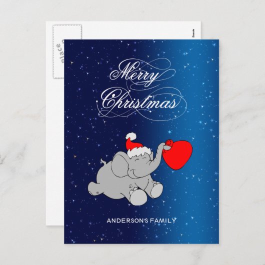 かわいいサンタゾウ シーズンポストカード (正面/裏面)