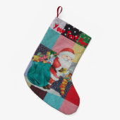 かわいいサンタデリバリーギフト伝統パッチワーク スモールクリスマスストッキング (正面 (吊り時))