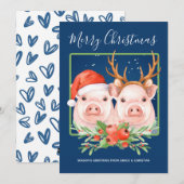 かわいいサンタトナカイのクリスマスピッグカップル シーズンカード (正面/裏面)