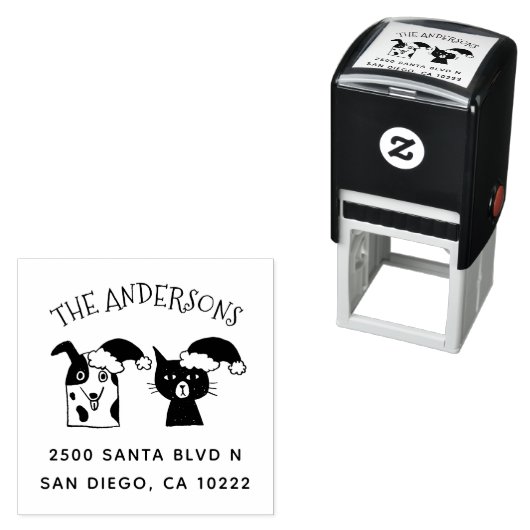 かわいいサンタドッグと猫クリスマス差出人住所 セルフインキングスタンプ (インサイチュ)