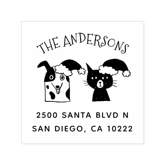 かわいいサンタドッグと猫クリスマス差出人住所 セルフインキングスタンプ (デザイン)