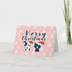 かわいいサンタドッグ&キャットイラストレーションクリスマス シーズンカード