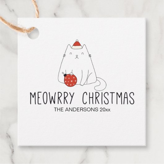 かわいいサンタハットキャットとオーナメントクリスマスホリデー フェイバータグ (正面)