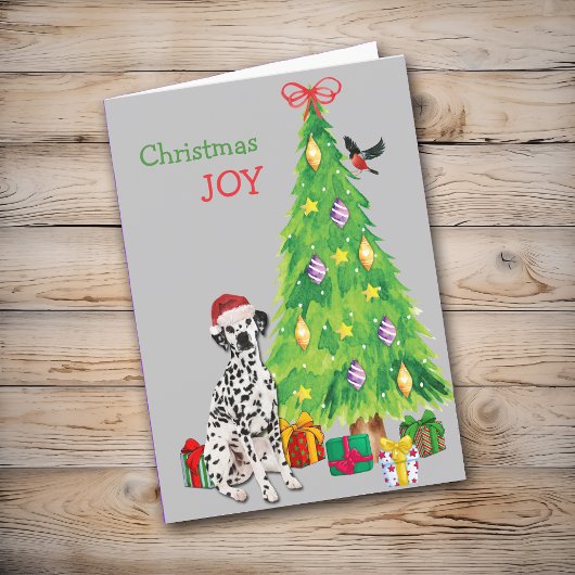 かわいいサンタハットダルマチア犬とクリスマスツリー シーズンカード