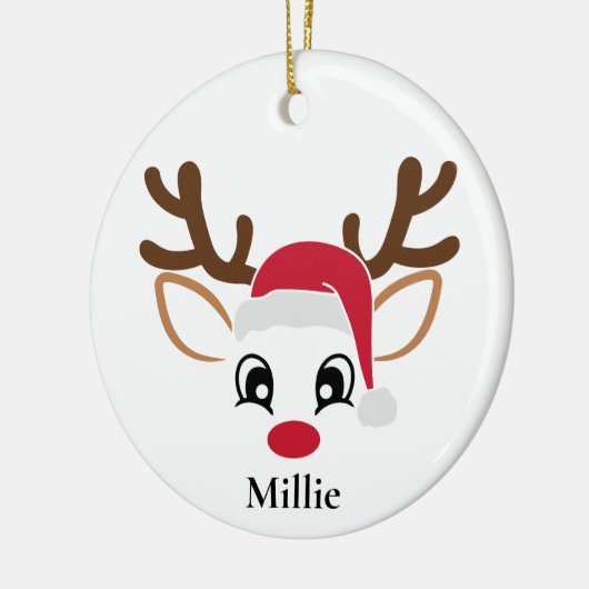 かわいいサンタハットトナカイのクリスマス セラミックオーナメント (左)