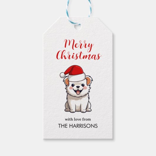 かわいいサンタハットパピークリスマス ギフトタグ (正面)