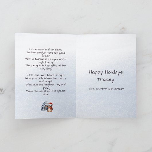 かわいいサンタハットペンギン雪の結晶キッズクリスマス シーズンカード (内部)