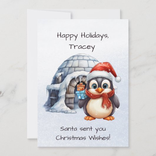 かわいいサンタハットペンギン雪の結晶キッズクリスマス シーズンカード (正面)