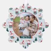 かわいいサンタハットホワイトネズミクリスマスフォト オーナメントカード (裏面)