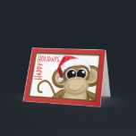 かわいいサンタハットモンキー「ハッピーホリデー」カード シーズンカード<br><div class="desc">かわいいサンタハットモンキー「ハッピーホリデー」カード。カスタマイズ文字内離れ空白の.#christmas</div>