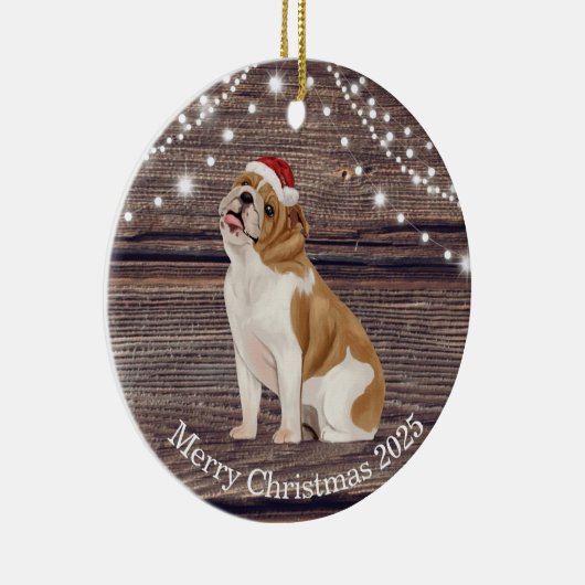 かわいいサンタハット英語ブルドッグクリスマス セラミックオーナメント (右)