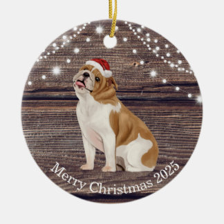 かわいいサンタハット英語ブルドッグクリスマス セラミックオーナメント