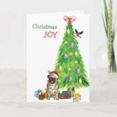 かわいいサンタパグとホリデーツリークリスマス シーズンカード (正面)