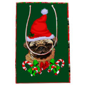 かわいいサンタパグクリスマスメリー ミディアムペーパーバッグ (正面)