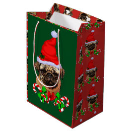 かわいいサンタパグクリスマスメリー ミディアムペーパーバッグ