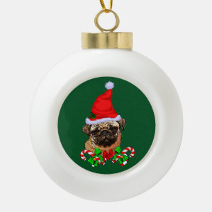 かわいいサンタパグ好きクリスマス セラミックボールオーナメント