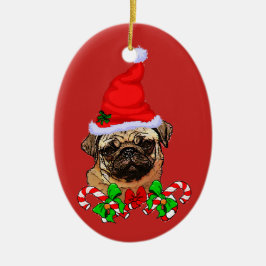 かわいいサンタパグ愛好家のためのクリスマス セラミックオーナメント
