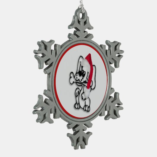 かわいいサンタパピー犬 スノーフレークピューターオーナメント (左)