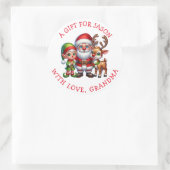 かわいいサンタパーソナライズされたクリスマスギフトタグ ラウンドシール (バッグ)