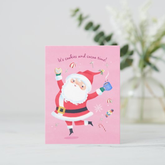 かわいいサンタピンクのはがき ポストカード (スタンド正面)