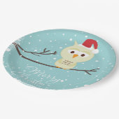 かわいいサンタフクロウ目出しクリスマスライトブルー ペーパープレート (アングル)