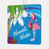 かわいいサンタフパーソナライズされたラミンゴビーチクリスマス セラミックオーナメント (左)