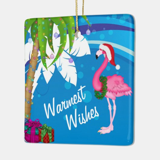 かわいいサンタフパーソナライズされたラミンゴビーチクリスマス セラミックオーナメント (左)