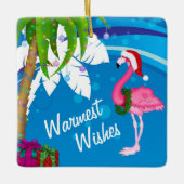 かわいいサンタフパーソナライズされたラミンゴビーチクリスマス セラミックオーナメント (正面)