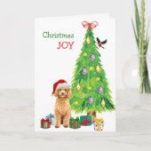 かわいいサンタプードルアンドホリデーツリークリスマス シーズンカード (正面)