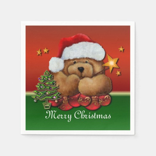 かわいいサンタベアークリスマスナプキンズ スタンダードカクテルナプキン (正面)