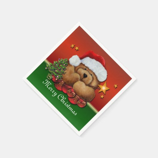 かわいいサンタベアークリスマスナプキンズ スタンダードカクテルナプキン (角)