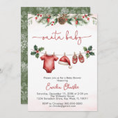 かわいいサンタベビークリスマスクロザラインベビーシャワー 招待状 (正面/裏面)