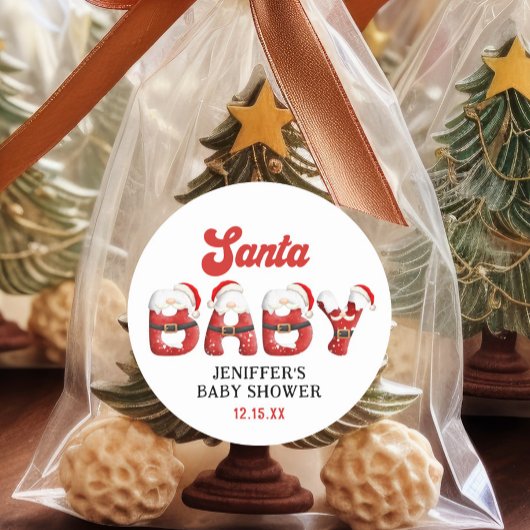 かわいいサンタベビークリスマスホリデーベビーシャワー ラウンドシール