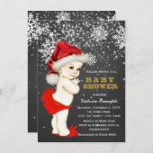 かわいいサンタベビースノーフレーク赤ちゃんシャワー 招待状 (正面/裏面)