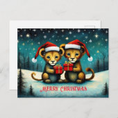 かわいいサンタベビーライオン雪の冬クリスマス ポストカード (正面/裏面)